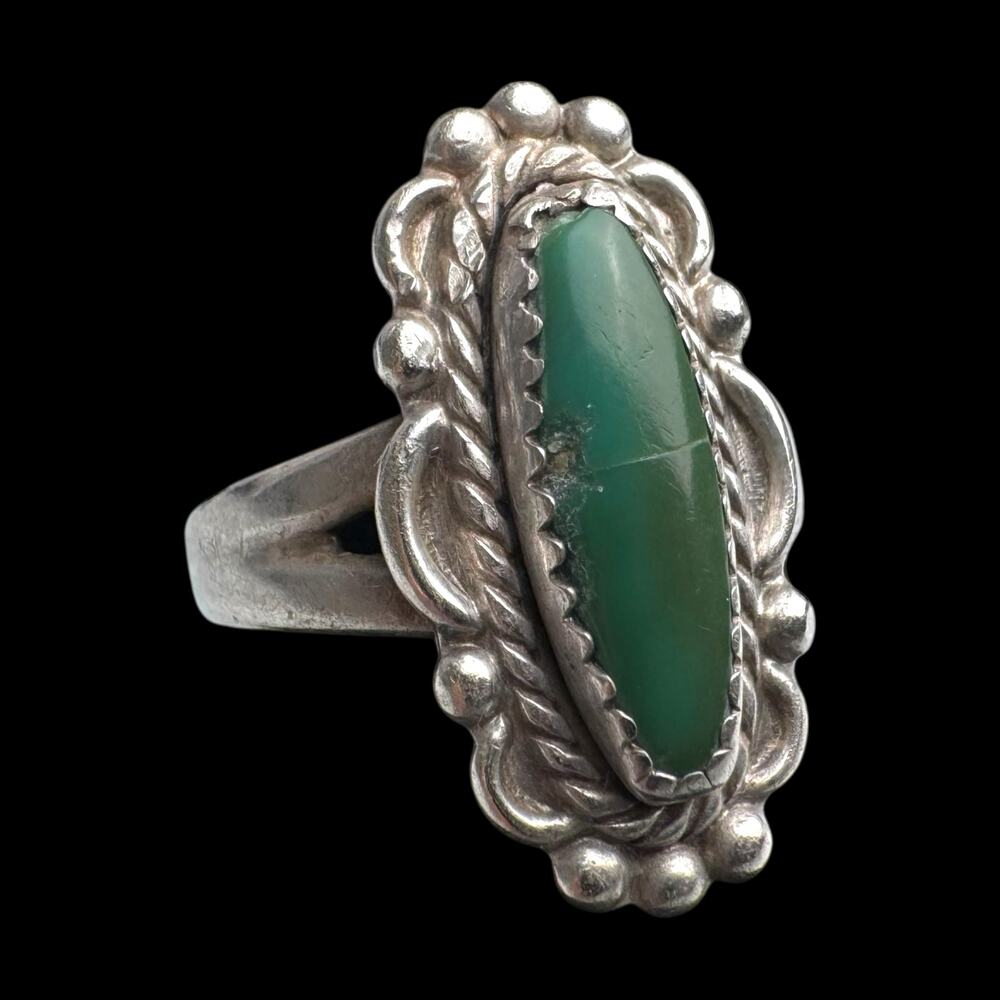 Vintage Navajo Sterling Silver Green Turquoise Ring Bell Trading Post Size 5